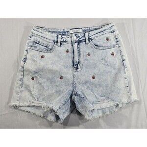 Judy Blue Cherry Embroidered Cutoff Shorts 1XL High Rise Acid Wash Retro 90s Y2K